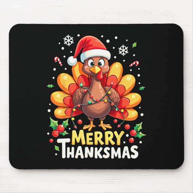 Turkey Santa Happy Merry Thanksmas Thanksgiving Ch Mouse Mat (Front)