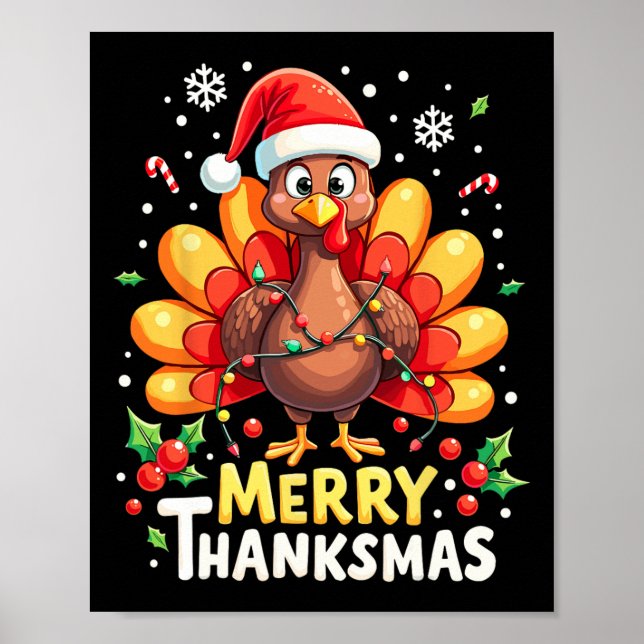 Turkey Santa Happy Merry Thanksmas Thanksgiving Ch Poster (Front)