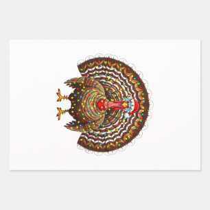 Turkey Santa Hat Christmas Lights Merry Gobble Wrapping Paper Sheet