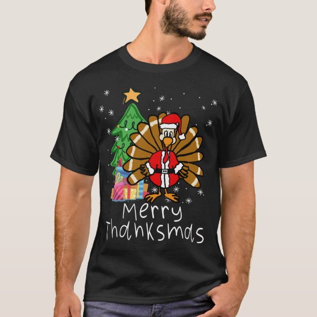 Turkey Santa Merry Thanksmas Christmas Thanksgivin T-Shirt (Front)