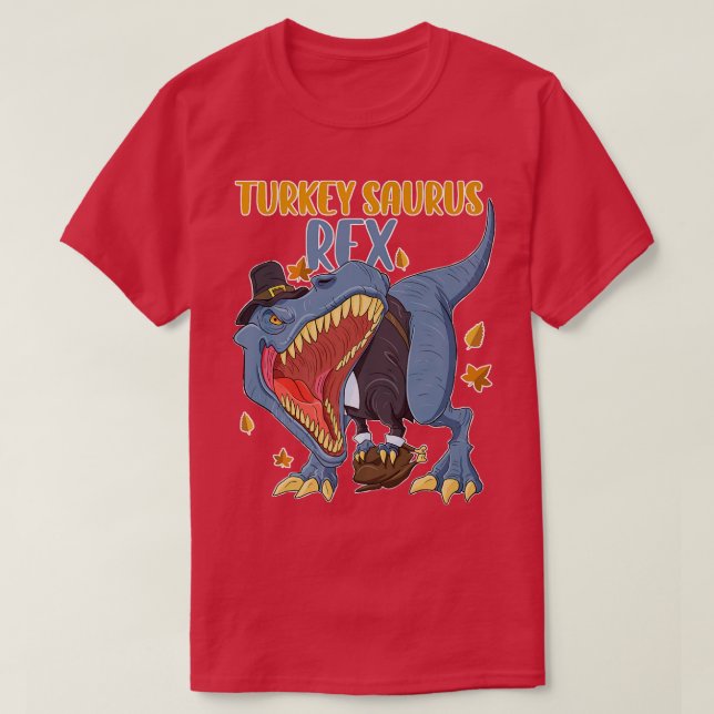 Turkey Saurus Rex I TRex Pilgrim Hat I Dinosaur Th T-Shirt (Design Front)