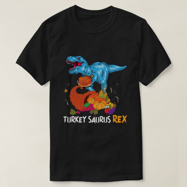 Turkey Saurus Rex Thanksgiving Dinosaur Pumpkin T-Shirt (Design Front)