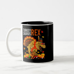 Turkey Saurus TRex Funny Pilgrim Dinosaur Kids Tha Two-Tone Coffee Mug