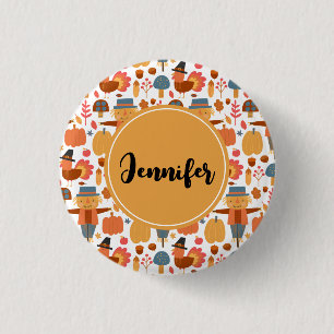 Turkey & Scarecrow Thanksgiving Pattern 3 Cm Round Badge