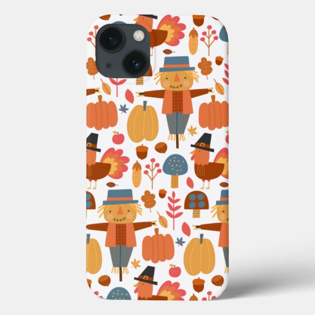 Turkey & Scarecrow Thanksgiving Pattern Case-Mate iPhone Case (Back)