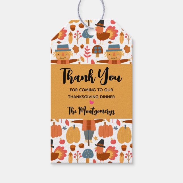 Turkey & Scarecrow Thanksgiving Pattern Gift Tags (Front)