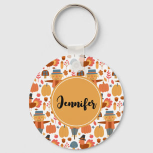 Turkey & Scarecrow Thanksgiving Pattern Key Ring