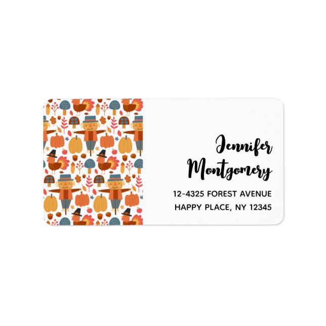 Turkey & Scarecrow Thanksgiving Pattern Label (Front)