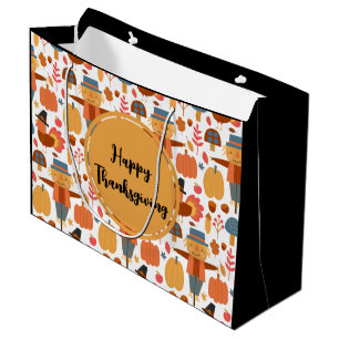 Turkey & Scarecrow Thanksgiving Pattern Large Gift Bag