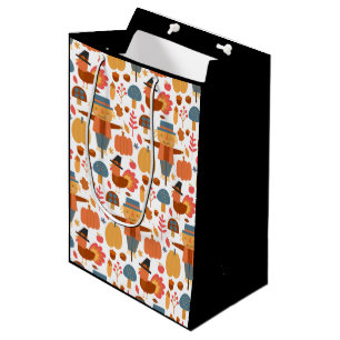 Turkey & Scarecrow Thanksgiving Pattern Medium Gift Bag