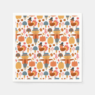 Turkey & Scarecrow Thanksgiving Pattern Napkin