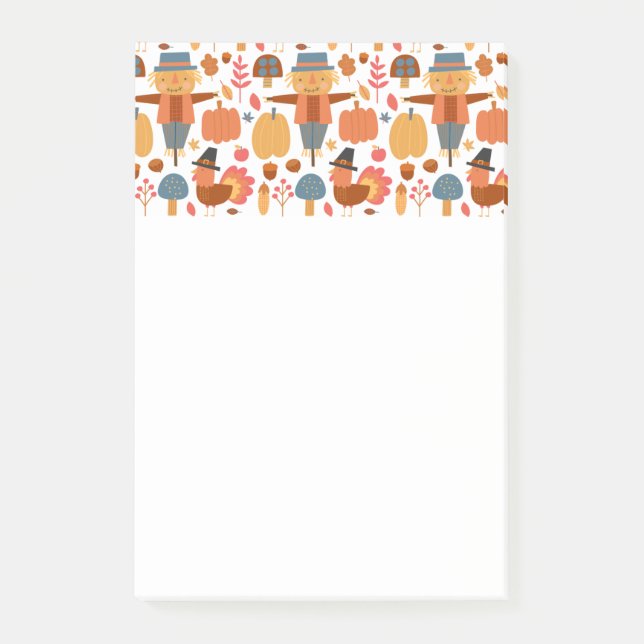 Turkey & Scarecrow Thanksgiving Pattern Post-it Notes (Front)
