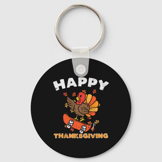 Turkey Skateboard Happy Thanksgiving Cute Fall Aut Key Ring (Front)