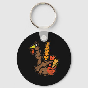 Turkey Skeleton Hand Peace Sign Thanksgiving Day F Key Ring