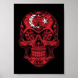 Turkey Skull And Roses Flag Poster