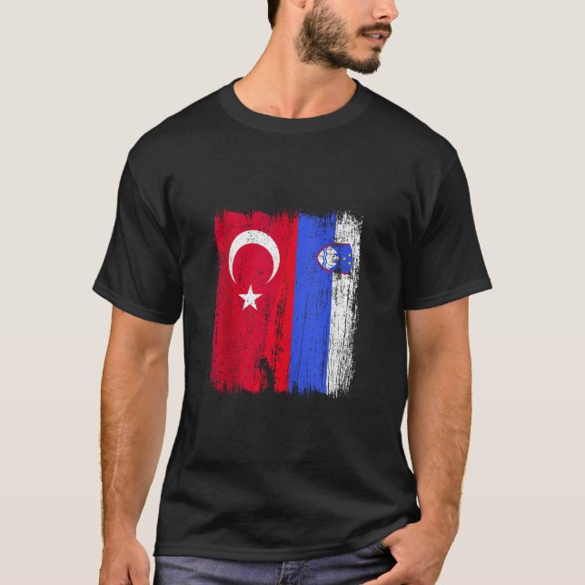 Turkey Slovenia Half Flag Turkish Slovenian Pride  T-Shirt (Front)