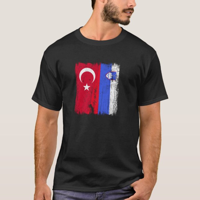 Turkey Slovenia Half Flag Turkish Slovenian Pride  T-Shirt (Front)