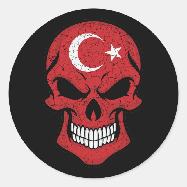 Turkey Smiling Skull Flag Classic Round Sticker (Front)