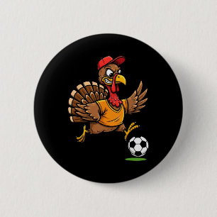 Turkey Soccer Thanksgiving Turkey Playing Soccer B 6 Cm Round Badge