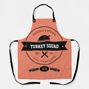 Turkey Squad Funny Hipster Peach and Black Apron