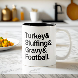 Turkey & Stuffing & Gravy & Football Thanksgiving Two-Tone Coffee Mug