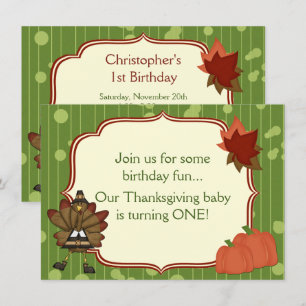 Turkey Thanksgiving 1st Birthday Invite for Boys