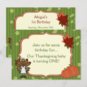 Turkey Thanksgiving 1st Birthday Invite for Girls