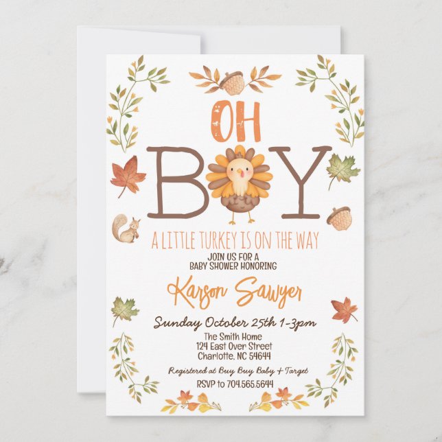 Turkey Thanksgiving Baby Shower Invitation (Front)