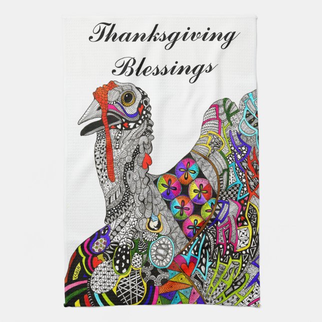Turkey Thanksgiving Blessings Kitchen Towel (Vertical)
