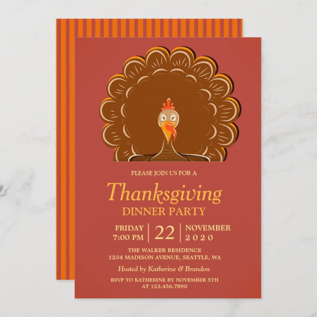 Turkey Thanksgiving Dinner Party Invitation (Front/Back)