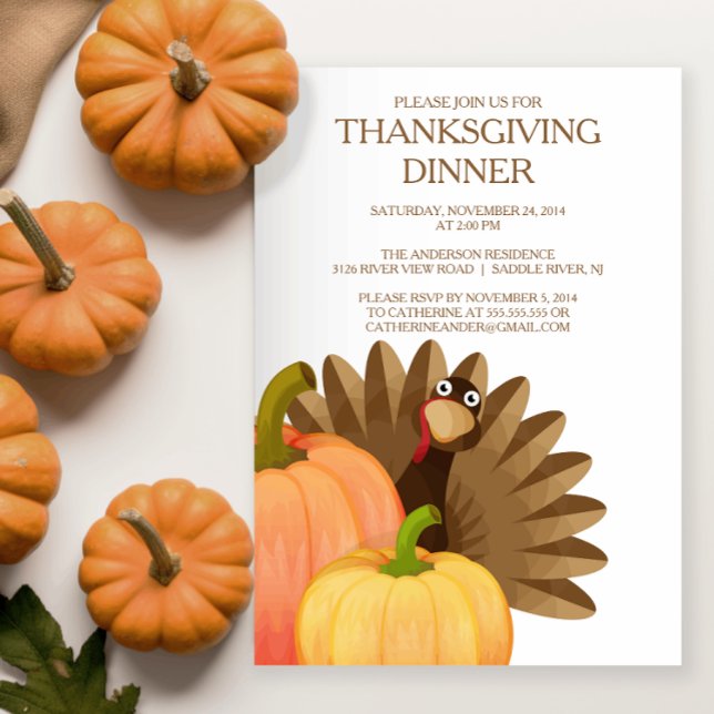 Turkey Thanksgiving Dinner Party Invitation (Creator Uploaded)