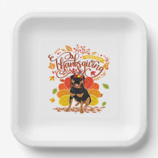 Turkey Thanksgiving Fall Funny Rottweiler Dog Owne Paper Plate