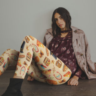 Turkey Thanksgiving Fall Pie Beer Pumpkin Pattern Leggings