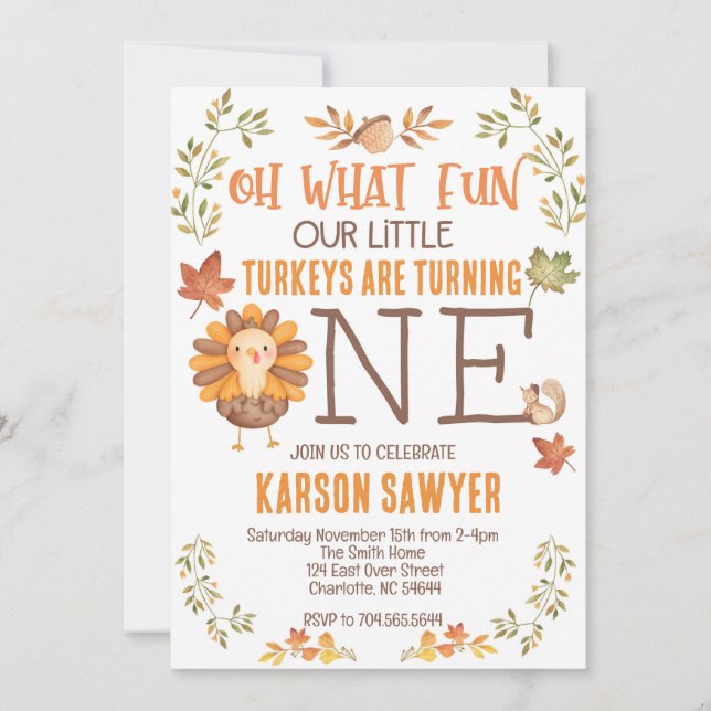 Turkey Thanksgiving First birthday invitation (Front)