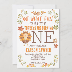 Turkey Thanksgiving First birthday invitation