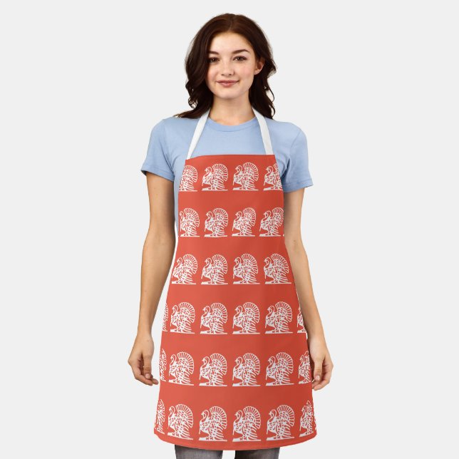 Turkey Thanksgiving Orange All-Over Print Apron (Worn)