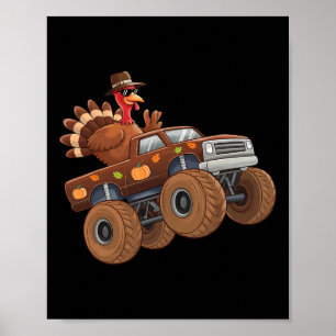 Turkey Thanksgiving Riding Monster Truck Boys Kids Poster