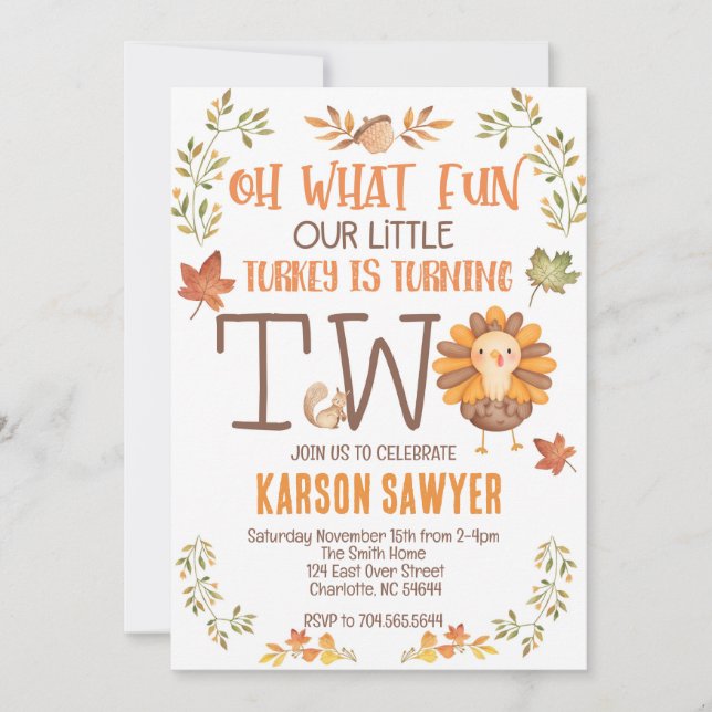 Turkey Thanksgiving Second birthday invitation (Front)