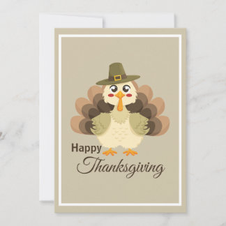 Turkey Thanksgiving Simple Cute Colorful Cartoon Holiday Card