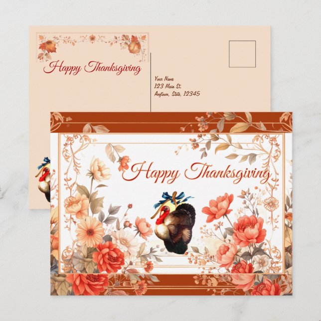 Turkey Thanksgiving Wishes Holiday Postcard (Front/Back)