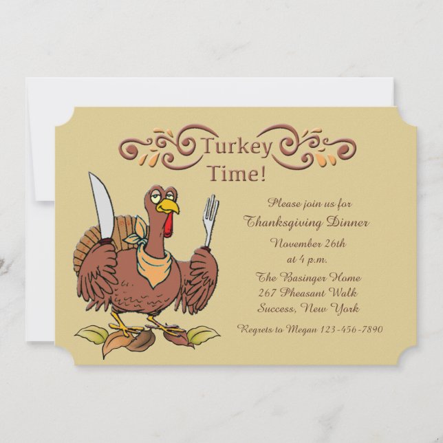 Turkey Time Thanksgiving Dinner Invitation (Front)