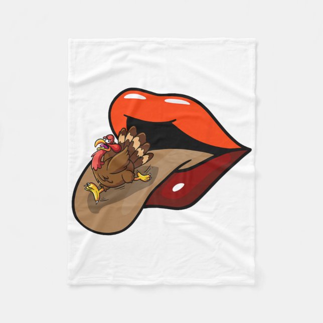 Turkey Tongue Out Thanksgiving Day Funny Lips Fall Fleece Blanket (Front)