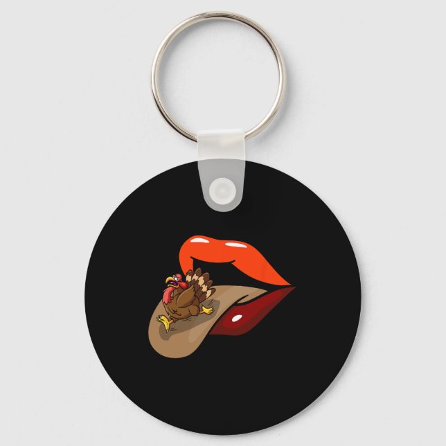 Turkey Tongue Out Thanksgiving Day Funny Lips Fall Key Ring (Front)