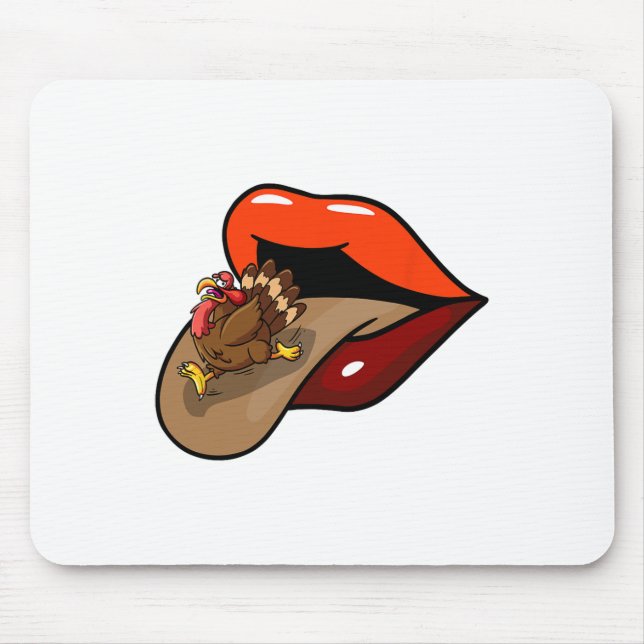 Turkey Tongue Out Thanksgiving Day Funny Lips Fall Mouse Mat (Front)
