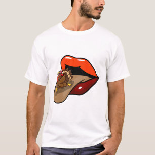 Turkey Tongue Out Thanksgiving Day Funny Lips Fall T-Shirt