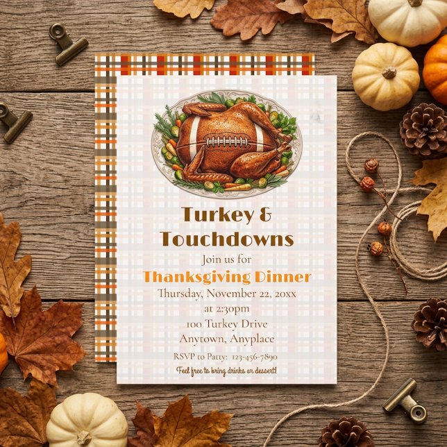 Turkey & Touchdowns Thanksgiving Dinner Invitation (Creator Uploaded)