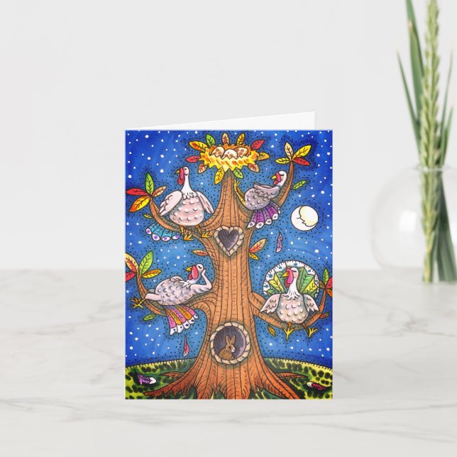 TURKEY TREE, THANKSGIVING FUNNY GOBBLERS Blank Card (Front)