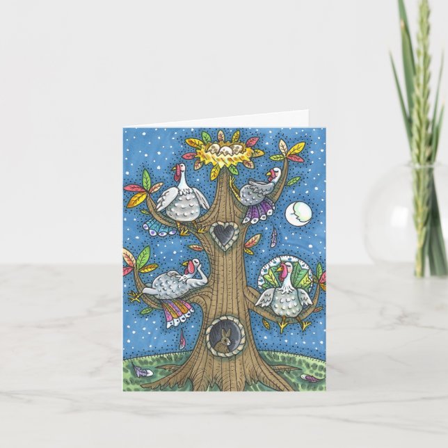 TURKEY TREE, THANKSGIVING FUNNY GOBBLERS Blank Card (Front)