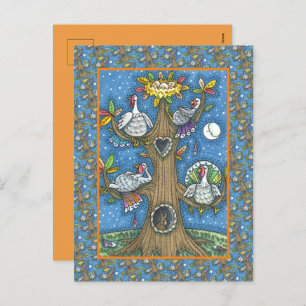 TURKEY TREE, THANKSGIVING FUNNY GOBBLERS ROOSTING HOLIDAY POSTCARD