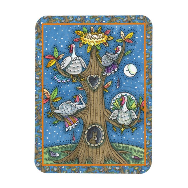 TURKEY TREE, THANKSGIVING FUNNY GOBBLERS ROOSTING MAGNET (Vertical)